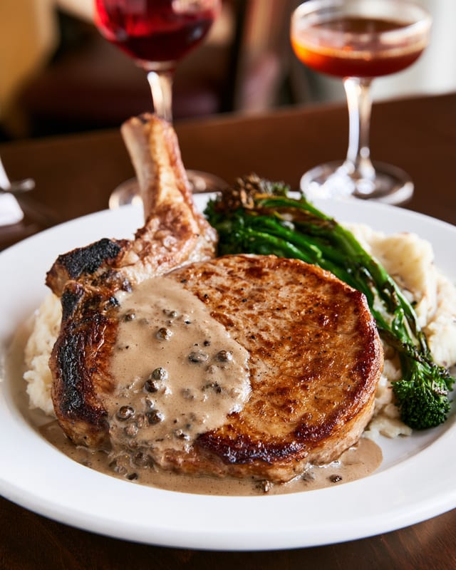 Veal Chop with Peppercorn Sauce.