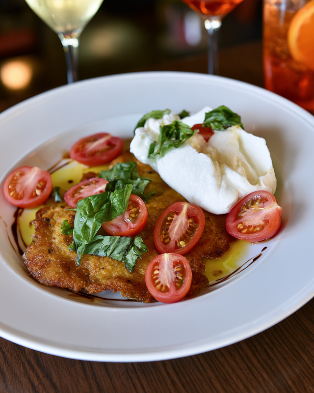 Chicken Milanese with Burrata.