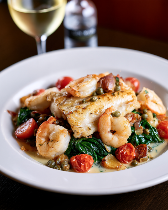 Grouper Florentine with Shrimp.